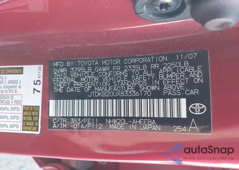 2008 Toyota Prius z USA, uszkodzony, nr VIN JTDKB20UX83336170